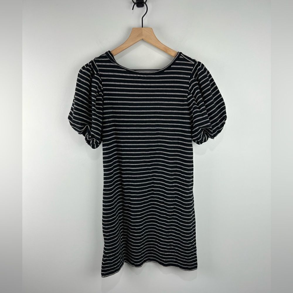 Loft Beach Black and White Puff Sleeve Tie Back Dress XXS